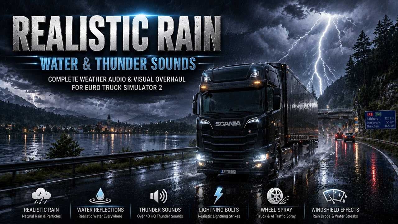 逼真的雨水、河流和雷声 v10.6 ETS2